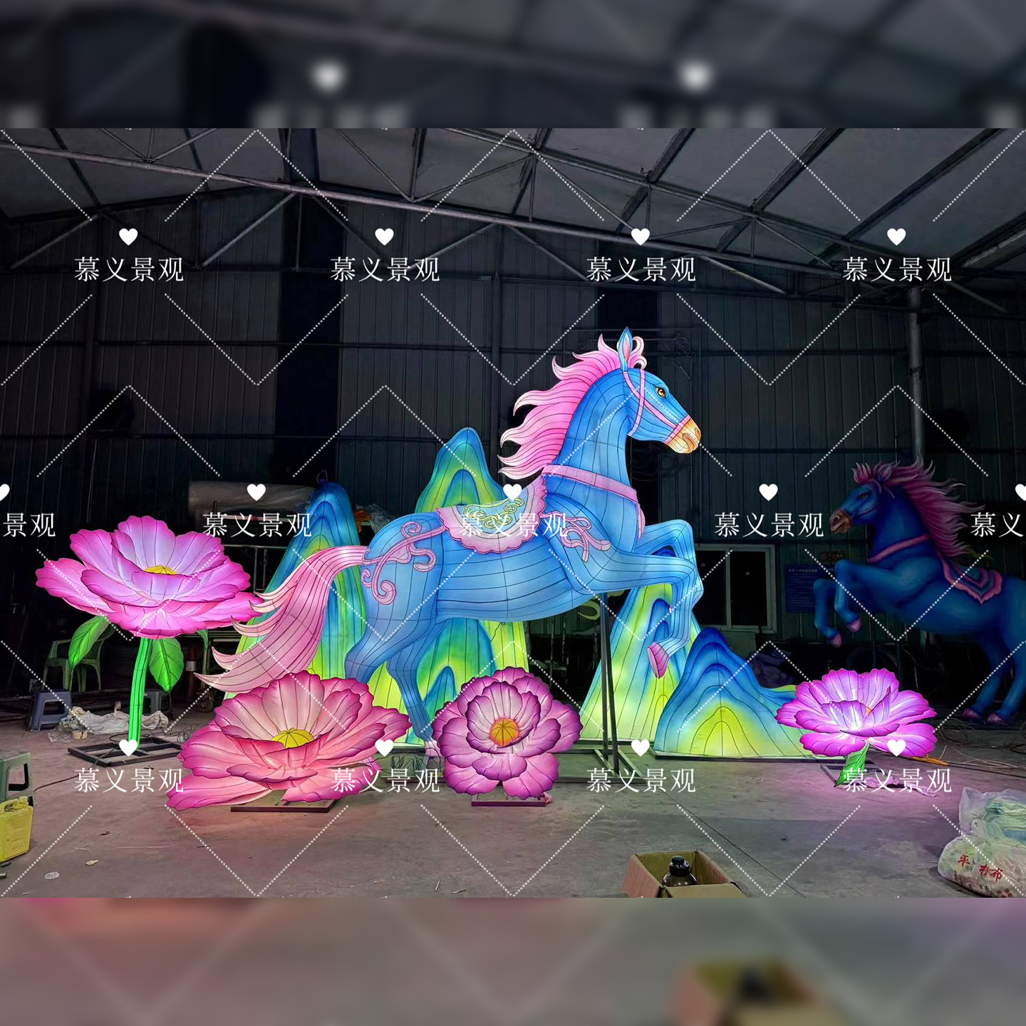 大型马年牡丹花灯户外文旅景区古城牌楼彩灯发光防水自贡游园灯会