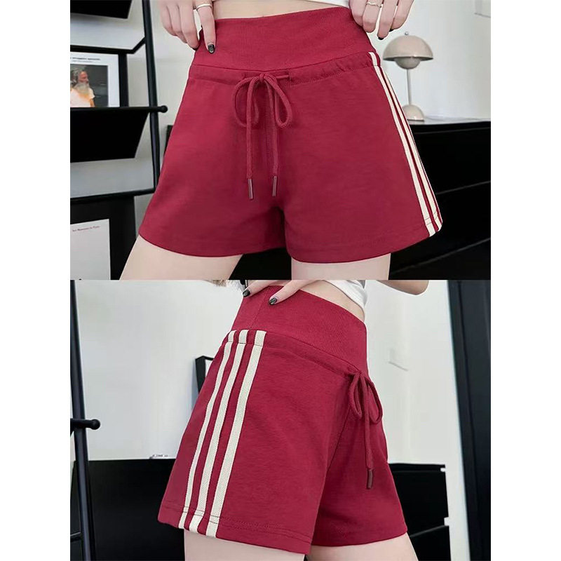 红色条纹运动短裤女夏季2025新款高腰辣妹休闲阔腿裤显瘦美式