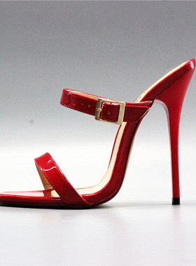 13cm红色一字带细跟 大码细高跟女凉拖40-50演出年会