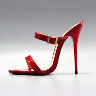 50演出年会 细高跟女凉拖40 13cm红色一字带细跟 大码