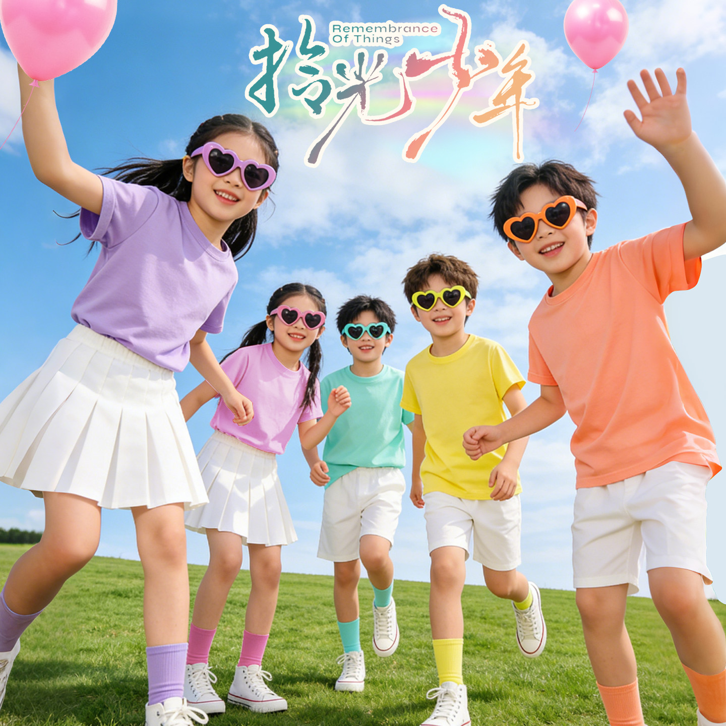 儿童糖果色短袖彩色t恤小学生活动班服幼儿园夏季多巴胺亲子套装