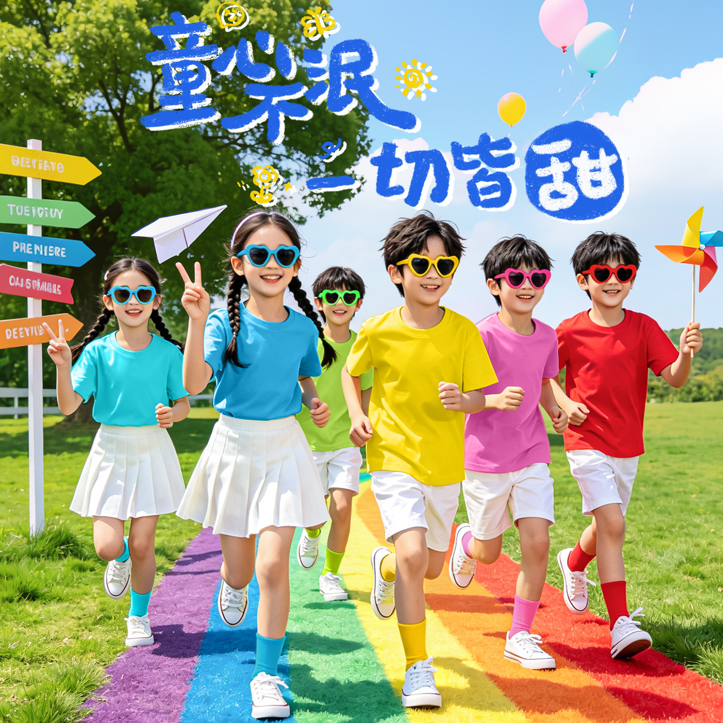多巴胺研学毕业班服短袖糖果彩色t恤夏小学生亲子幼儿园活动套装