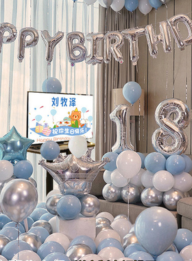 18岁男孩生日快乐布置气球装饰场景蓝色女孩派对品男生氛围感道具