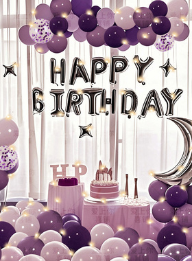 紫色生日快乐仪式感小女孩装饰场景布置十岁气球包厢包间高级背景