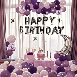 紫色生日快乐仪式感小女孩装饰场景布置十岁气球包厢包间高级背景