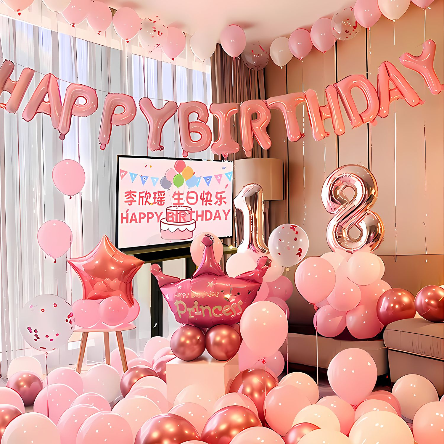 女生18岁成人礼生日快乐派对气球