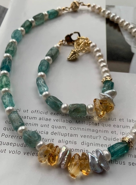 西班牙波西米亚人INS风纯手工天然淡水珍珠混搭天然石气质项链