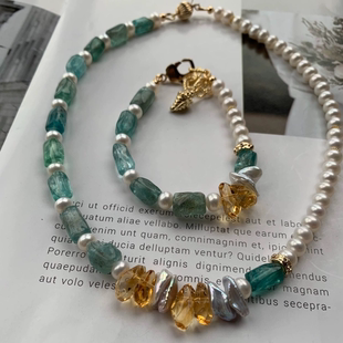 西班牙波西米亚人INS风纯手工天然淡水珍珠混搭天然石气质项链