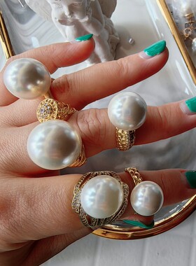 媲美澳白！澳洲深海强光贝壳大珍珠复古奢华巴洛克风戒指礼物婚礼