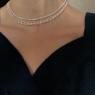 波光粼粼意大利钻光雕花串珠手工纯银钻石般闪耀切割面混搭项链