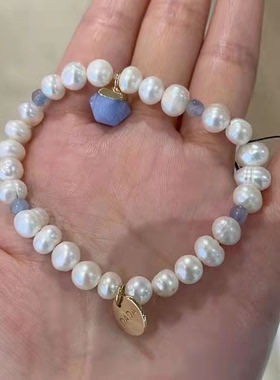 西班牙小清新紫色天然石珍珠手链