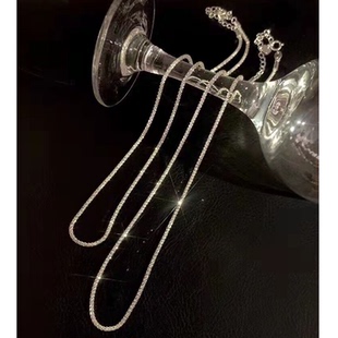 小众设计INS名媛范意大利碎钻效果超闪镀厚银素链项链混搭叠加 女