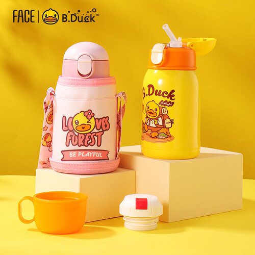 B.Duck小黄鸭儿童保温杯便携一杯两盖可爱卡通食品级上学家用水壶