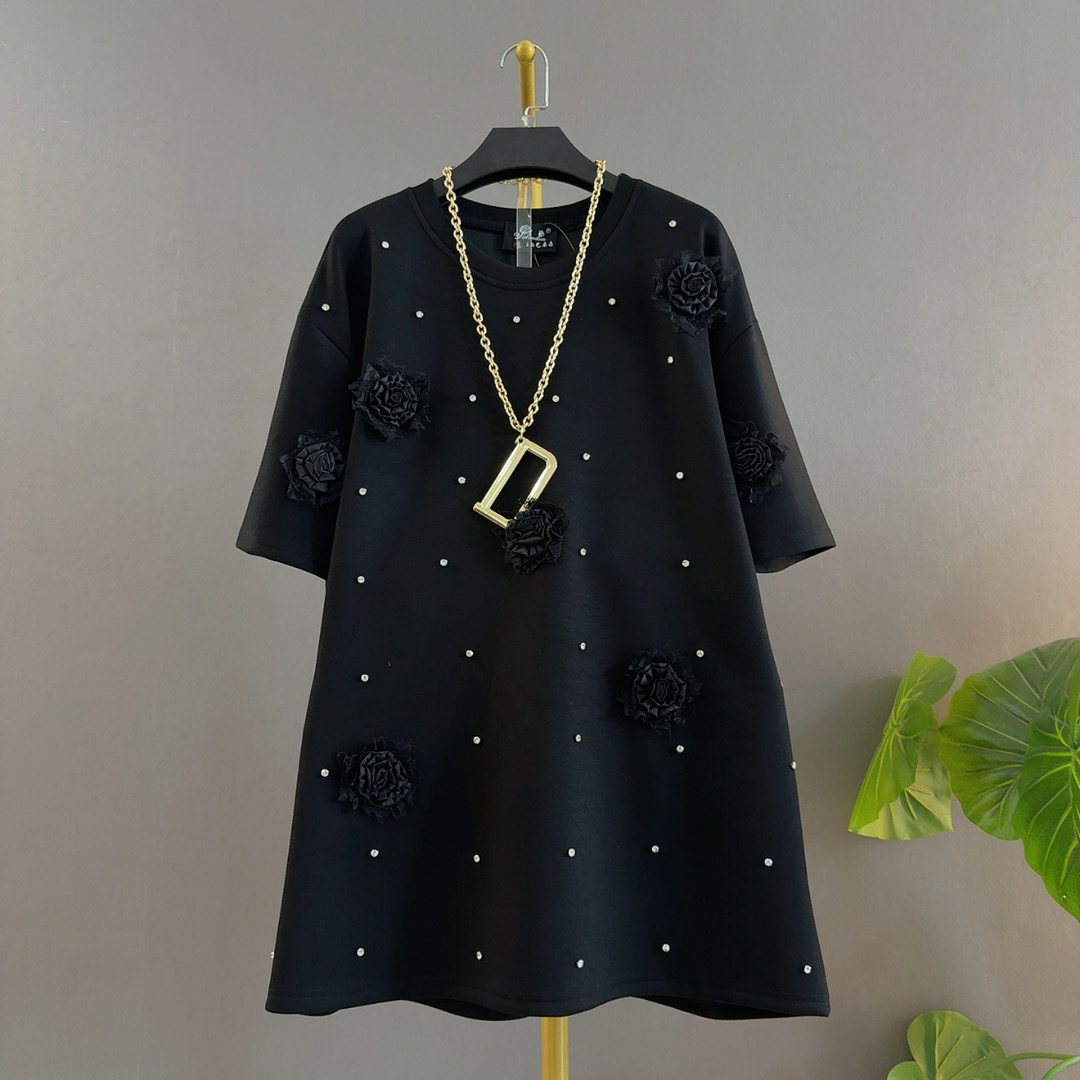 欧洲站新款时尚大码遮肉显瘦短袖钉珠圆领休闲宽松中长款打底衫女,女装/女士精品,T恤,淘宝优惠券,粉丝福利购,淘宝优惠卷