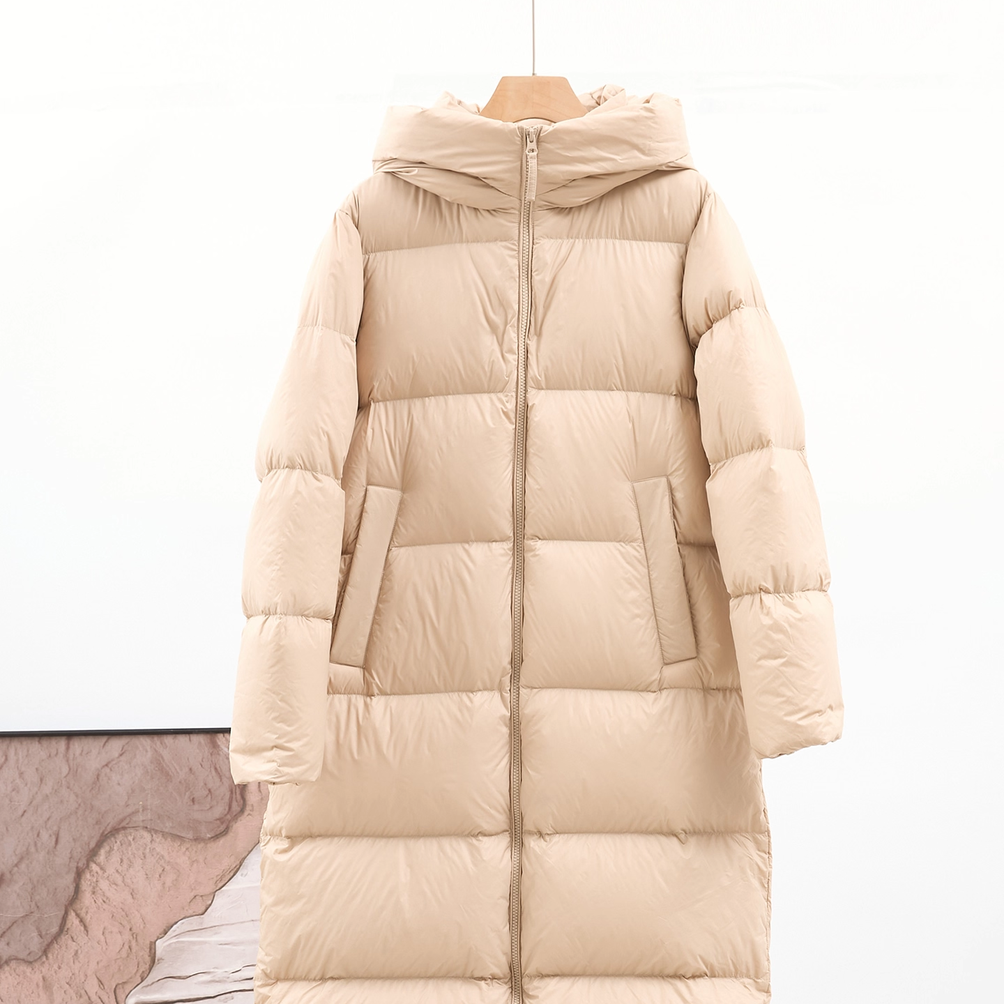 2025新款卡其色超长过膝鹅绒服女连帽加厚冬季外套73136,女装/女士精品,羽绒服,淘宝优惠券,粉丝福利购,淘宝优惠卷