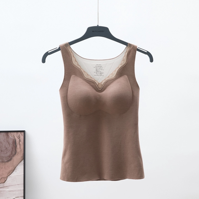 香槟色蕾丝边V领背心吊带