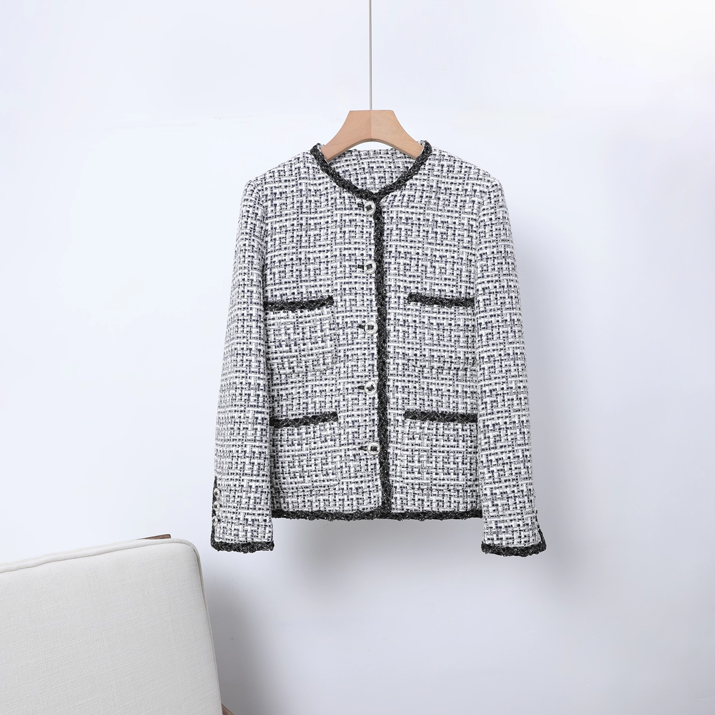 2026春新款黑白格外套女都市