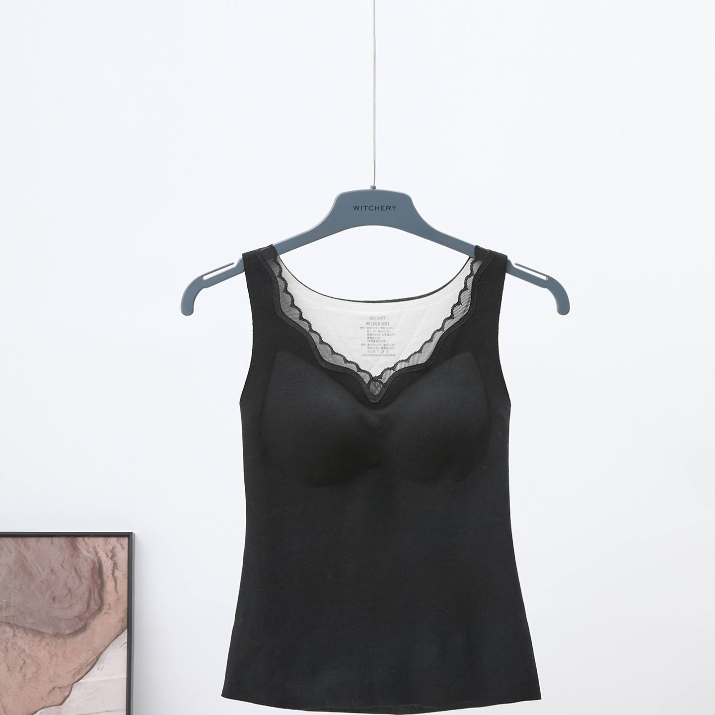 黑色蕾丝边V领背心女莱赛尔内置胸垫保暖打底吊带内衣0662,女装/女士精品,背心吊带,淘宝优惠券,粉丝福利购,淘宝优惠卷