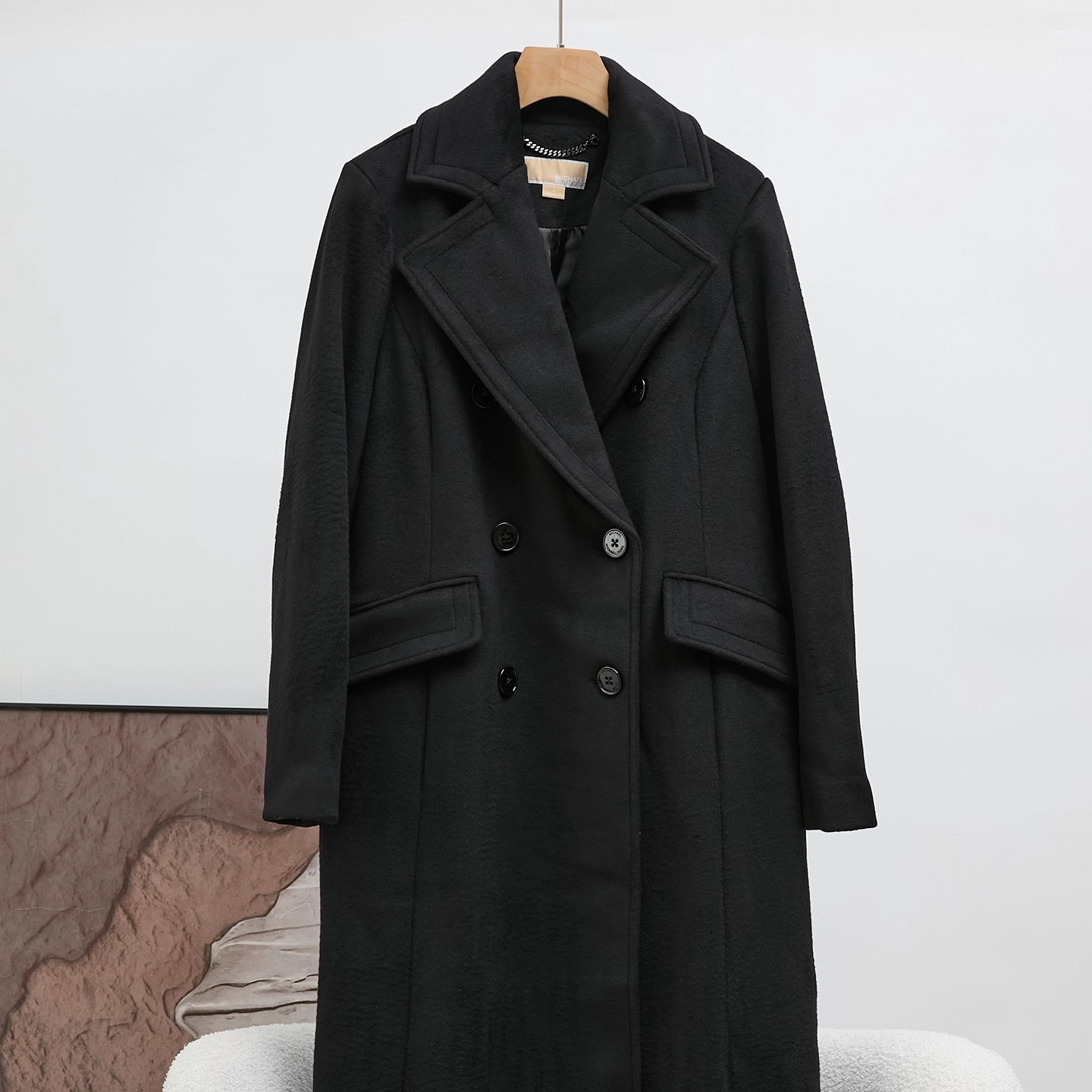 复古西装领双排扣长款毛呢大衣女黑色时尚简约外套79675,女装/女士精品,毛呢外套,淘宝优惠券,粉丝福利购,淘宝优惠卷