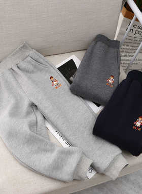 2024秋冬季男童简约黑色加绒休闲裤TTTM245102N运动裤子