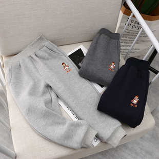 2024秋冬季男童简约黑色加绒休闲裤TTTM245102N运动裤子