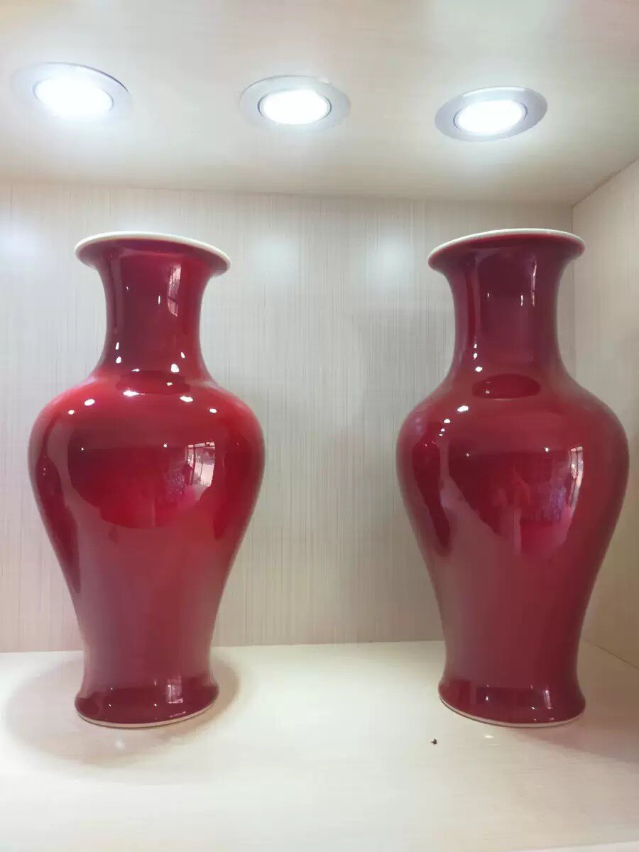祭红鱼尾瓶一对古玩古董收藏摆件仿古瓷器精品