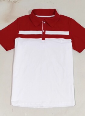 夏季白色红色撞色男女学生同款短袖校服班服仿制
