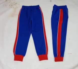 春秋款 子 宝蓝色大红色撞色侧缝细白杠红色收口男女学生校服班服裤