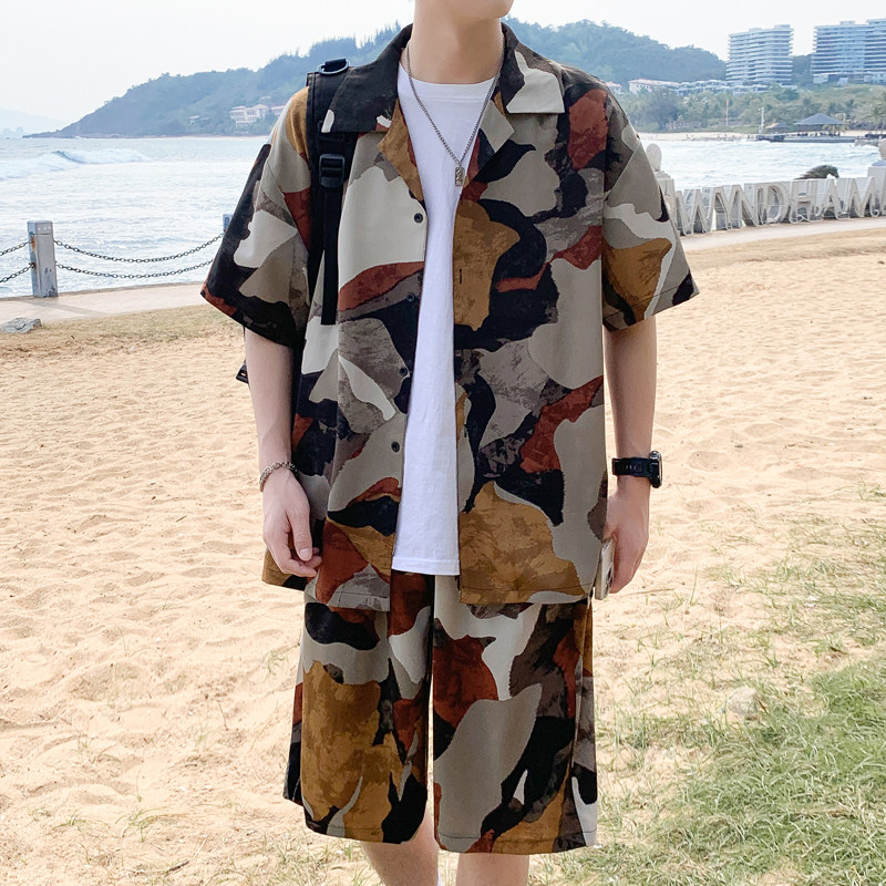 满印印花衬衫男短袖夏季薄款冰丝垂感衬衣套装男DZ510-P65,男装T恤,星座503-3（原B356）