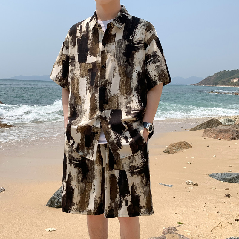 夏季新款男士时尚套装潮流短袖衬衫+休闲短裤两件套DZ509-P65,男装牛仔裤,星座503-3（原B356）