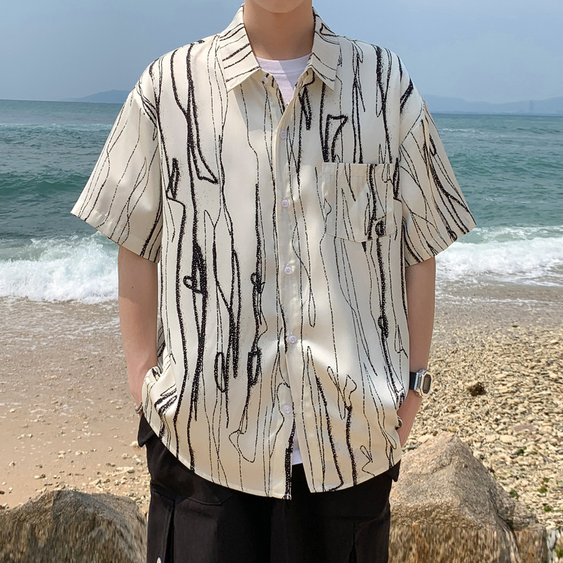 夏季新款男士短袖衬衫港风ins潮牌修身痞帅休闲衬衣上衣C505-P40,男装T恤,星座503-3（原B356）