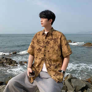 短袖花衬衫男夏季潮流痞帅海岛度假风宽松休闲垂感衬衣C508-P40图片