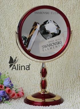 Alina专柜镜子大号台式双面化妆镜欧美款桌面镜喜庆红结婚梳妆镜
