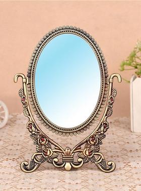 ALINA台式金属学生镜子欧式复古双面梳妆镜便携化妆镜可爱公主镜