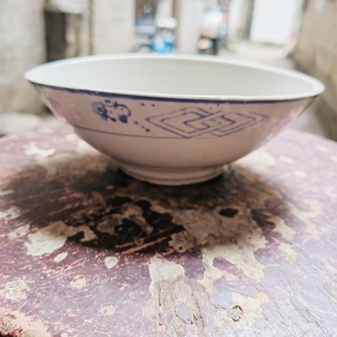 磕碰 早期老青花陶瓷手工青花土窑瓷碗 早期老瓷器古董摆件16厘米