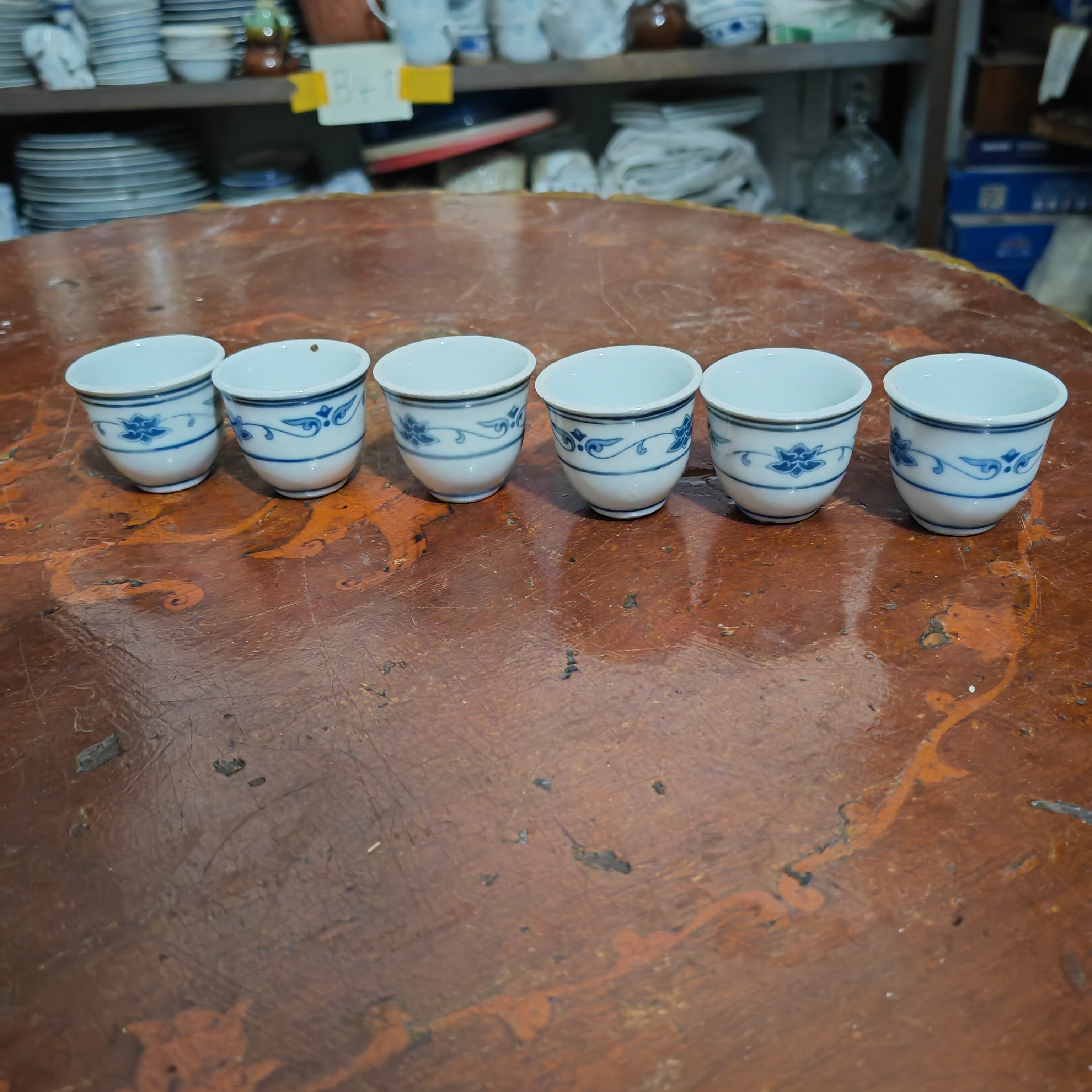6个70年代景德镇厂货釉下彩青花小酒杯茶杯酒盅老瓷器怀旧品茗杯