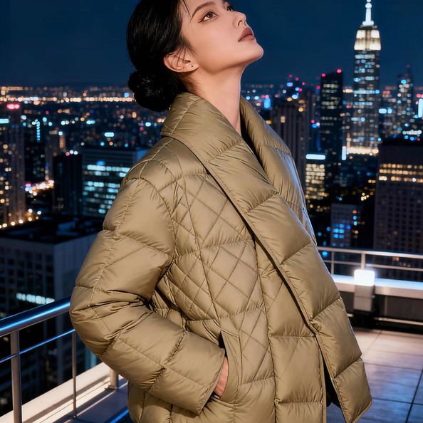 鸭绒白90短款女羽绒服外套款围巾