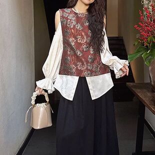 现货新中式 归野集衬衫 外搭 衣服提花假两件新款 新中式