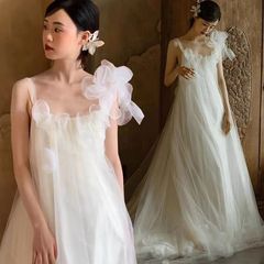 小个子新款吊带晨袍年复古森系轻法式2024纱礼服婚纱新娘出门旅拍