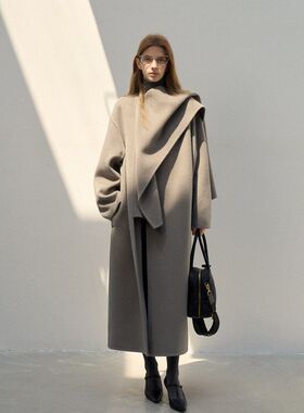 呢围巾大COLNE共线大衣设计感C4364双面羊毛披肩新款[通勤长外套]