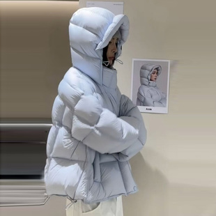 泡芙连帽羽绒服女短款2025冬新款白鸭绒保暖显瘦韩系小个子面包服