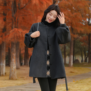 灯笼袖毛呢羽绒外套女2025冬季新款中长款高级感气质保暖通勤大衣