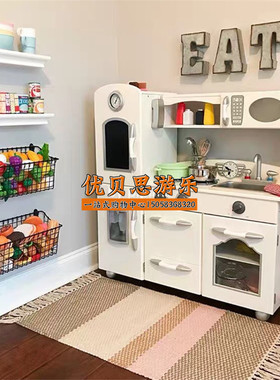 包邮teamson儿童厨房玩具北欧风白色轻奢ins过家家仿真小灶台套装