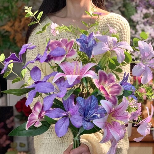 仿真花火焰兰百合花假花花束森系