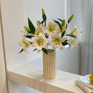 高枝百合花仿真花花束客厅餐桌摆设花艺假花花瓶插花室内装饰绢花