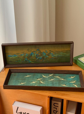 新中式千里江山图复古风相框摆台客厅装饰画玄关卧室床头柜摆件