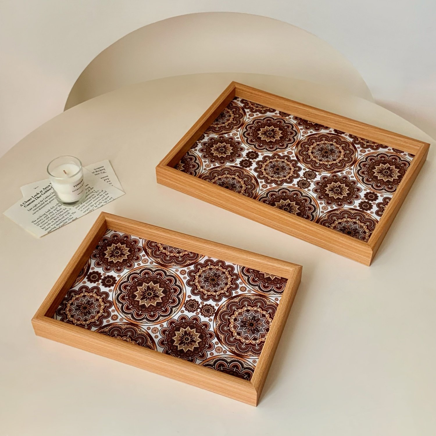 复古曼陀罗珠宝饰品收纳盘客厅家用桌面木质餐盘托盘拍照道具摆件,家居饰品,香薰托盘,淘宝优惠券,粉丝福利购,淘宝优惠卷
