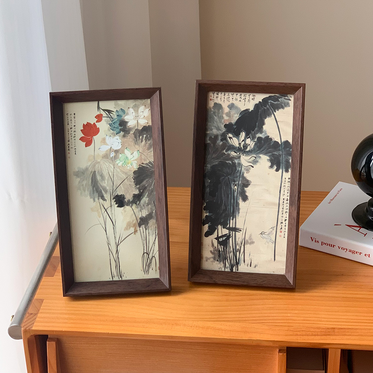 新中式五色荷花图相框摆台画客厅装饰画卧室桌面摆件高级感软装图片