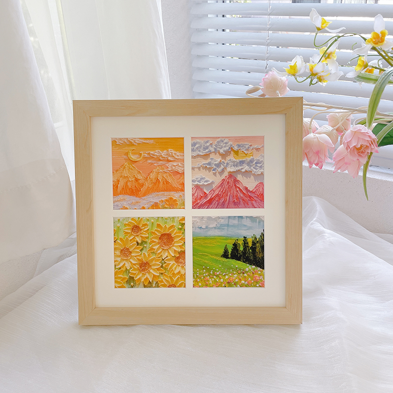 简约油画棒系列四宫格实木相框画