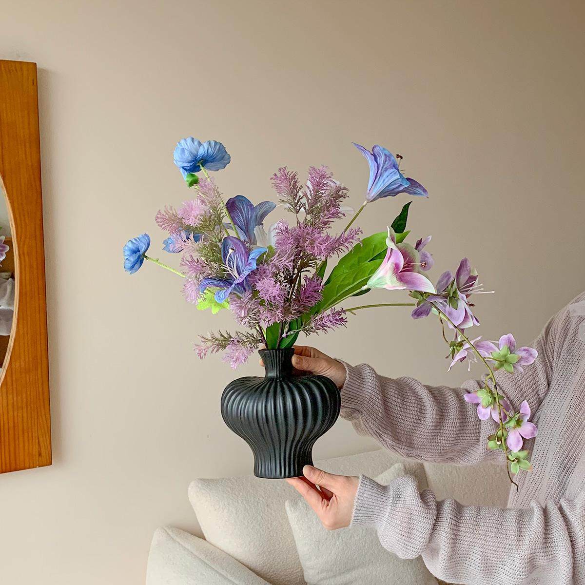 仿真花现代简约灯笼花瓶摆件客厅桌面陶瓷干花插花器家居复古装饰